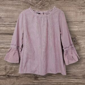 Talbots striped bell sleeve keyhole button back with side zip‎ shirt Womans Sz L